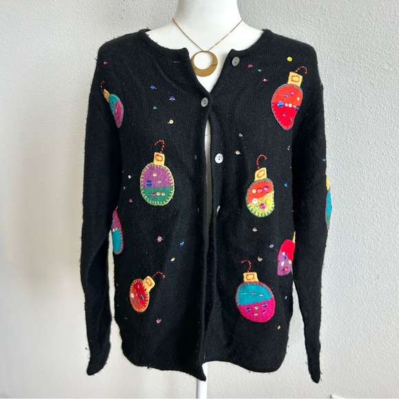 Vintage Talbots Christmas Wool Cardigan with Ornaments - Picture 1 of 7